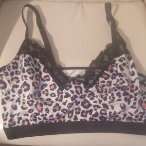 NEW Plus Size Pink Leopard Lacey w/Bow Stretch Bralette Adjustable Straps 1X